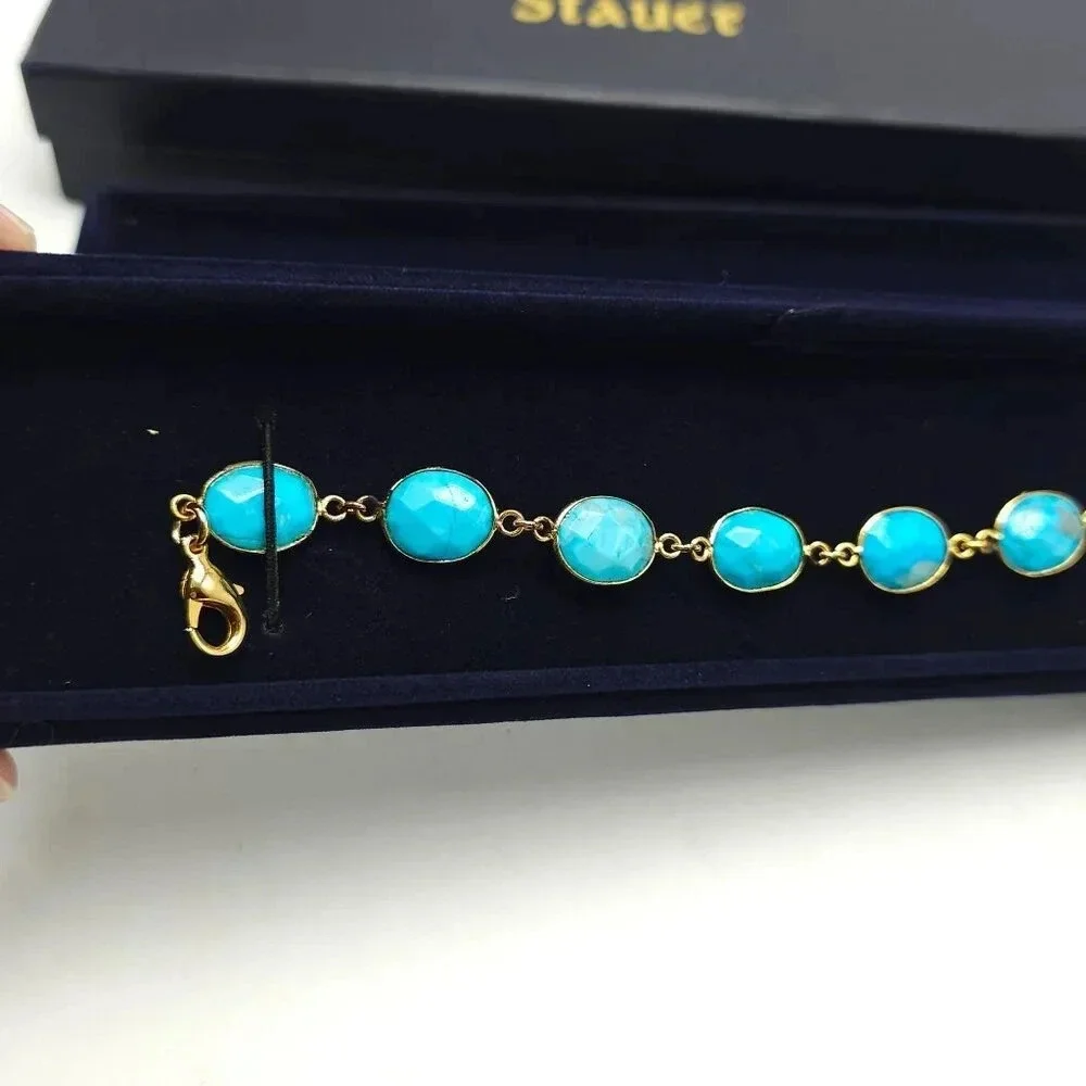 Stauer Eterno Bracelet With Blue Turquoise In Velvet Box 9.5 Total Length